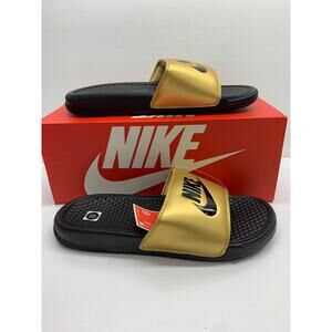 Nike Benassi JDI Slides Sz 9 Black-Metallic Gold NWT